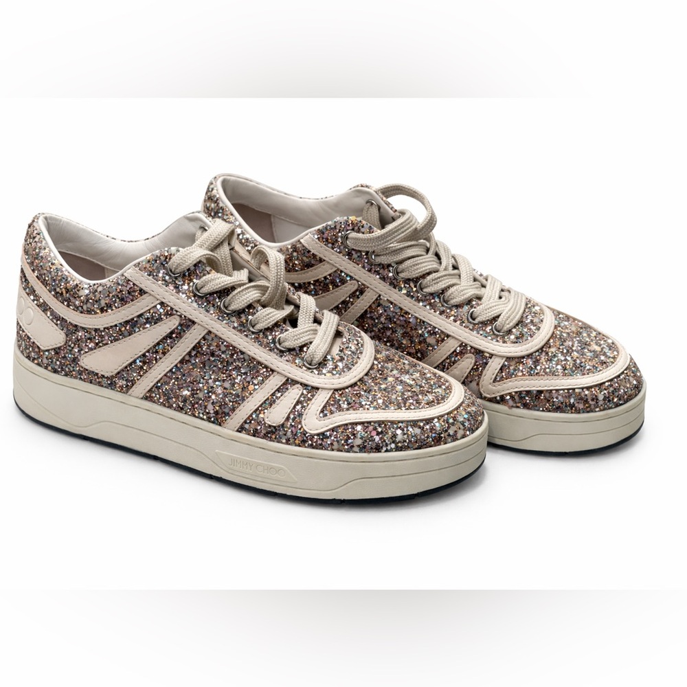Jimmy Choo Sparkling Glitter Sneakers - Beige and Multicolor